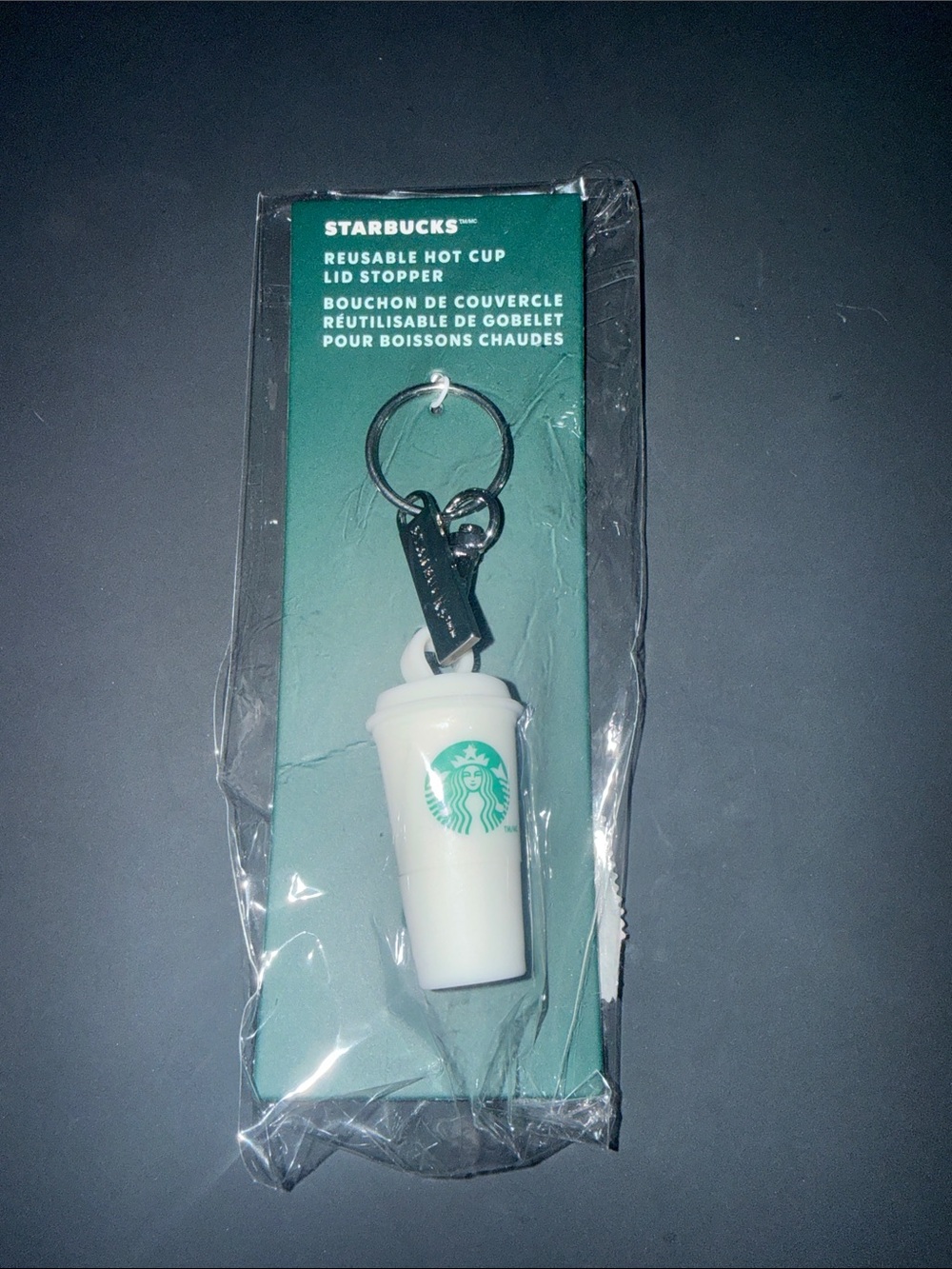Starbucks White & Green Reusable Hot Cup Lid Stopper Keychain